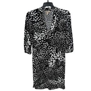 Banana Republic Factory Shift Dress Petite XXS Black White Print Liquid Knit